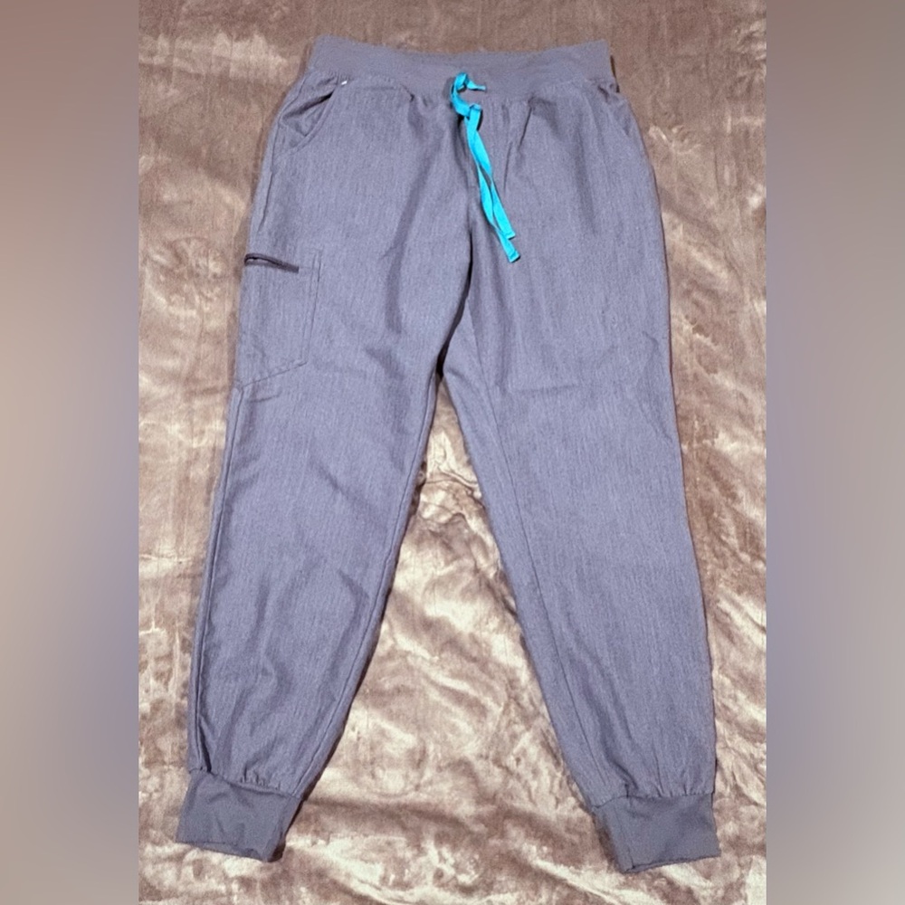 Figs Graphite Joggers with Aqua Drawstring
